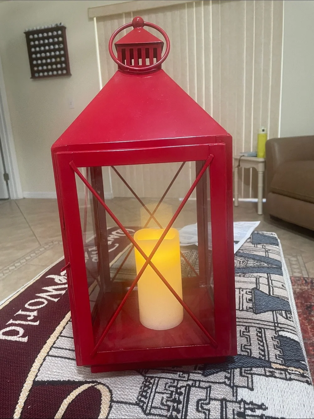 Red Decorative Metal Lantern with LED Candle